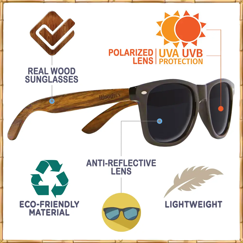 Zebra Wood Sunglasses With Red Mirror Polarized Lens - Image 5