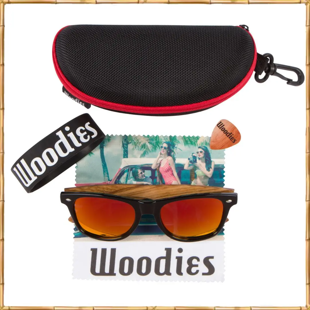Zebra Wood Sunglasses With Red Mirror Polarized Lens - Image 3