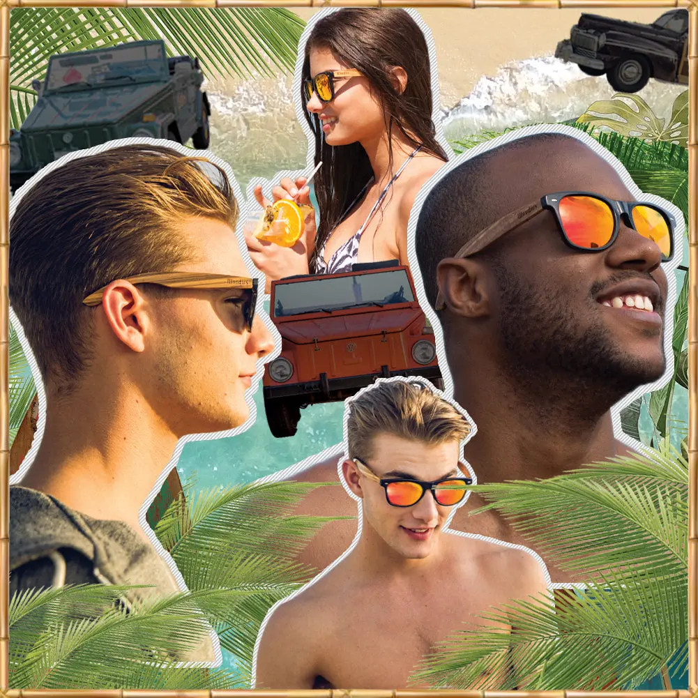 Zebra Wood Sunglasses With Red Mirror Polarized Lens - Image 4
